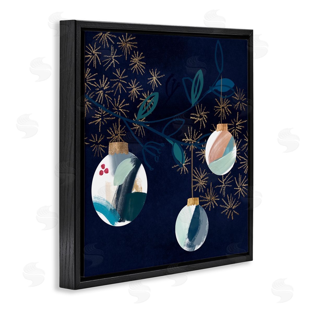 Hanging Christmas Orbs Black Floating Frame Canvas Wall Art, Home Decor by Jennifer Paxton Parker