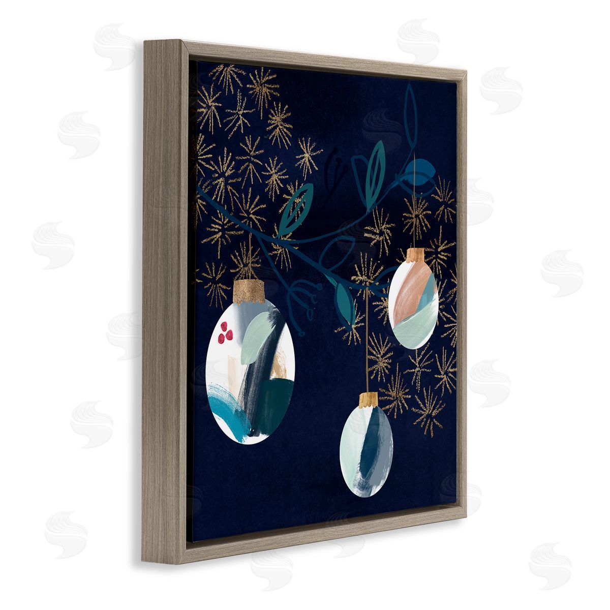 Hanging Christmas Orbs Brown Floating Frame Canvas Wall Art, Home Decor by Jennifer Paxton Parker