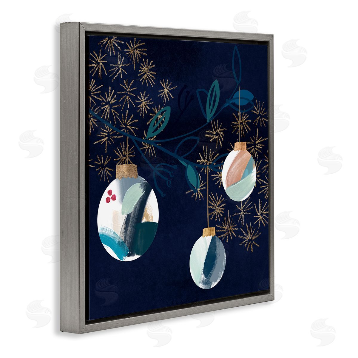 Hanging Christmas Orbs Grey Floating Frame Canvas Wall Art, Home Decor by Jennifer Paxton Parker
