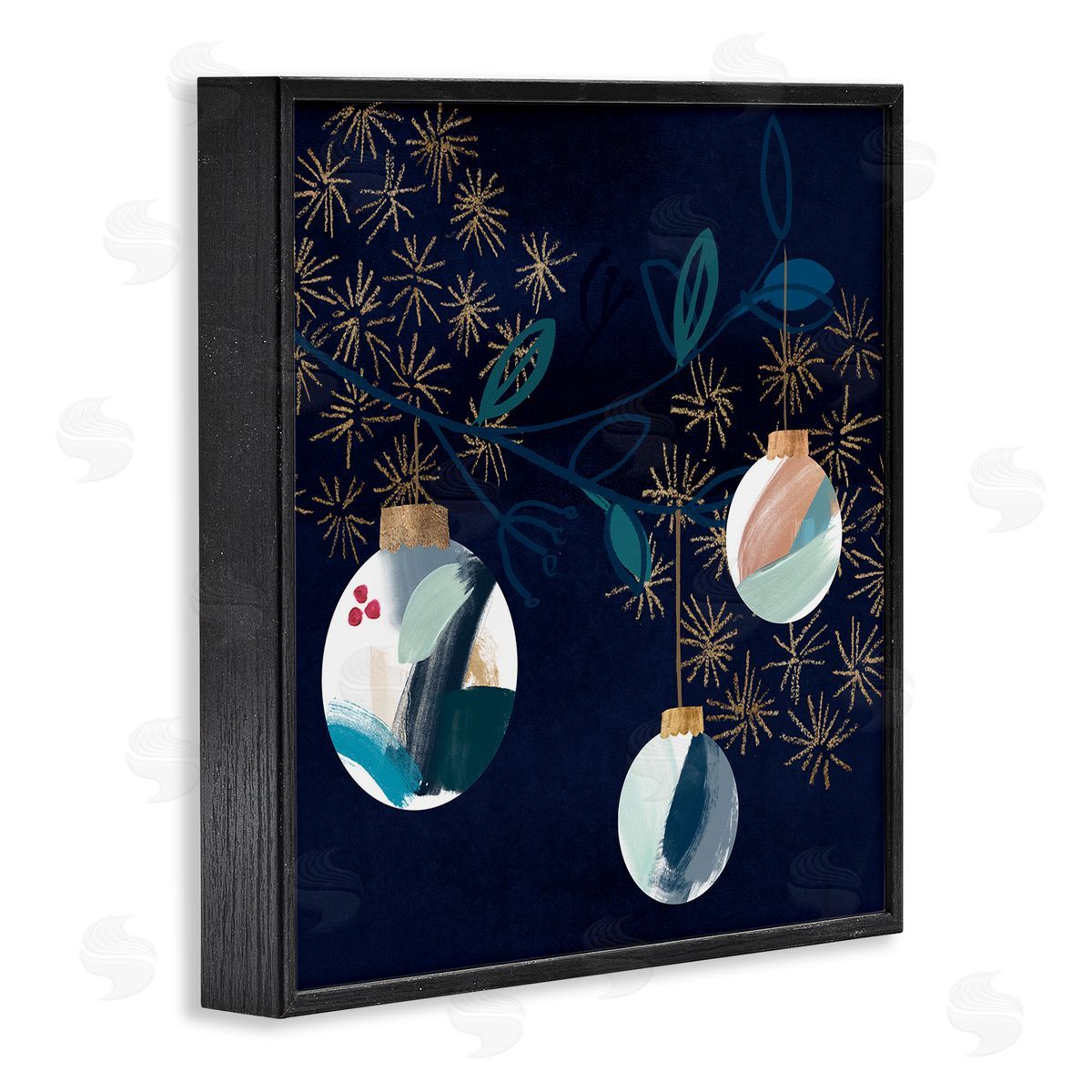 Hanging Christmas Orbs Black Frame Print Wall Art, Home Decor by Jennifer Paxton Parker