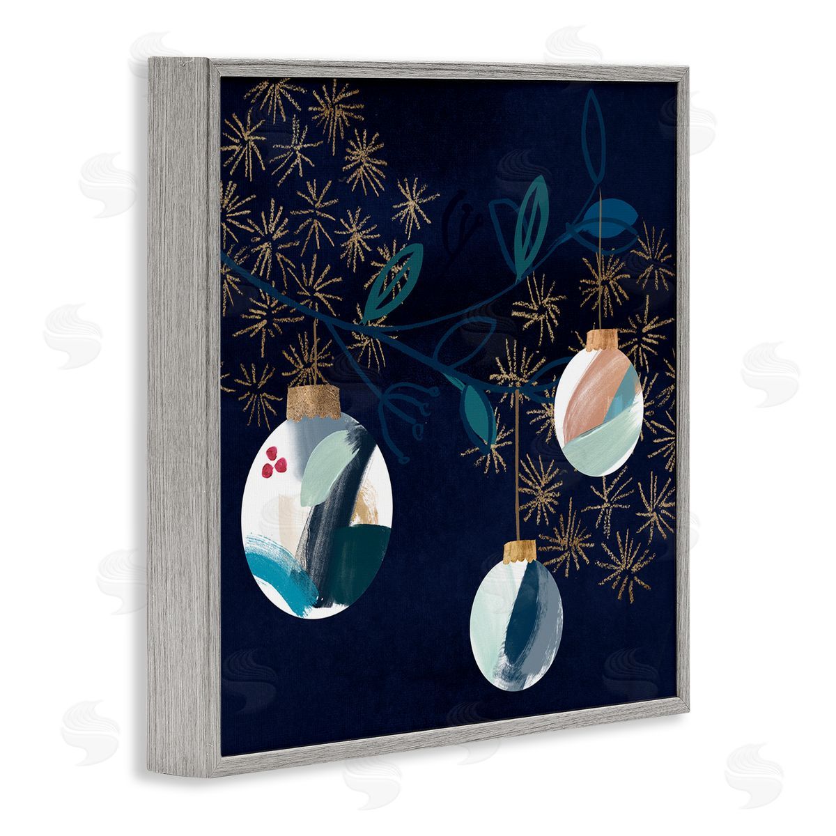 Hanging Christmas Orbs Grey Frame Print Wall Art, Home Decor by Jennifer Paxton Parker