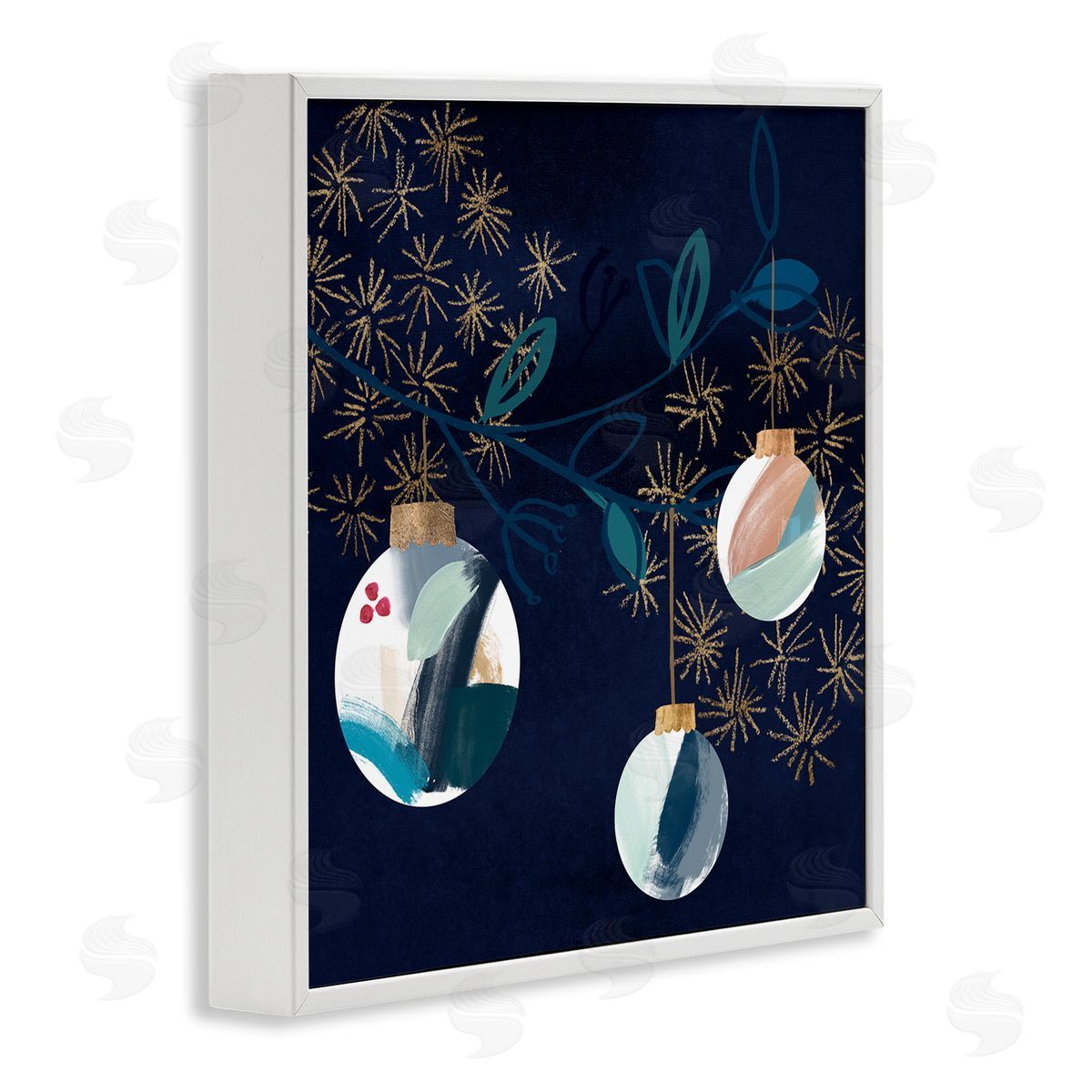 Hanging Christmas Orbs White Frame Print Wall Art, Home Decor by Jennifer Paxton Parker