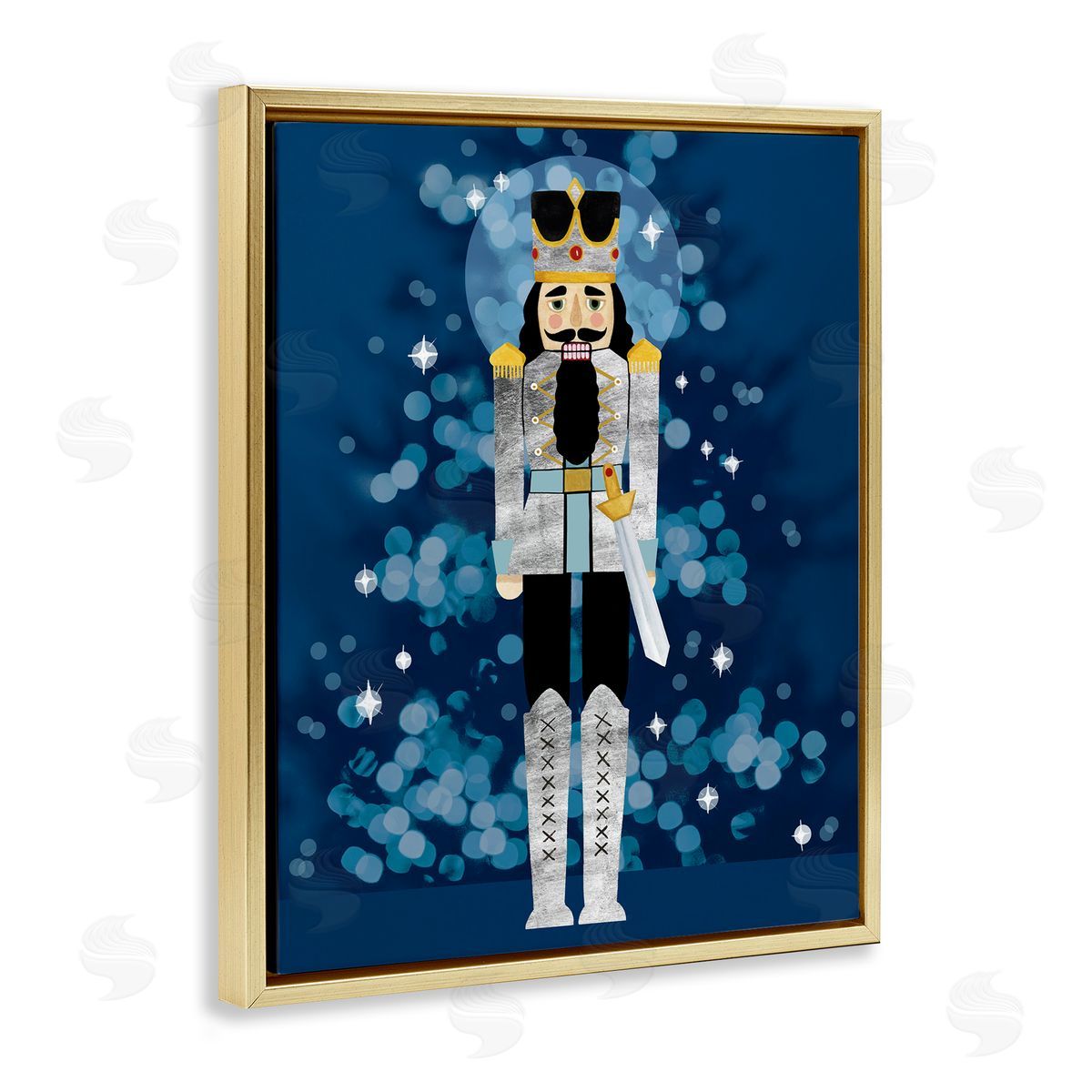 Seasonal Modern Nutcracker Gold Floating Frame Canvas Wall Art, Home Decor by Grace Popp