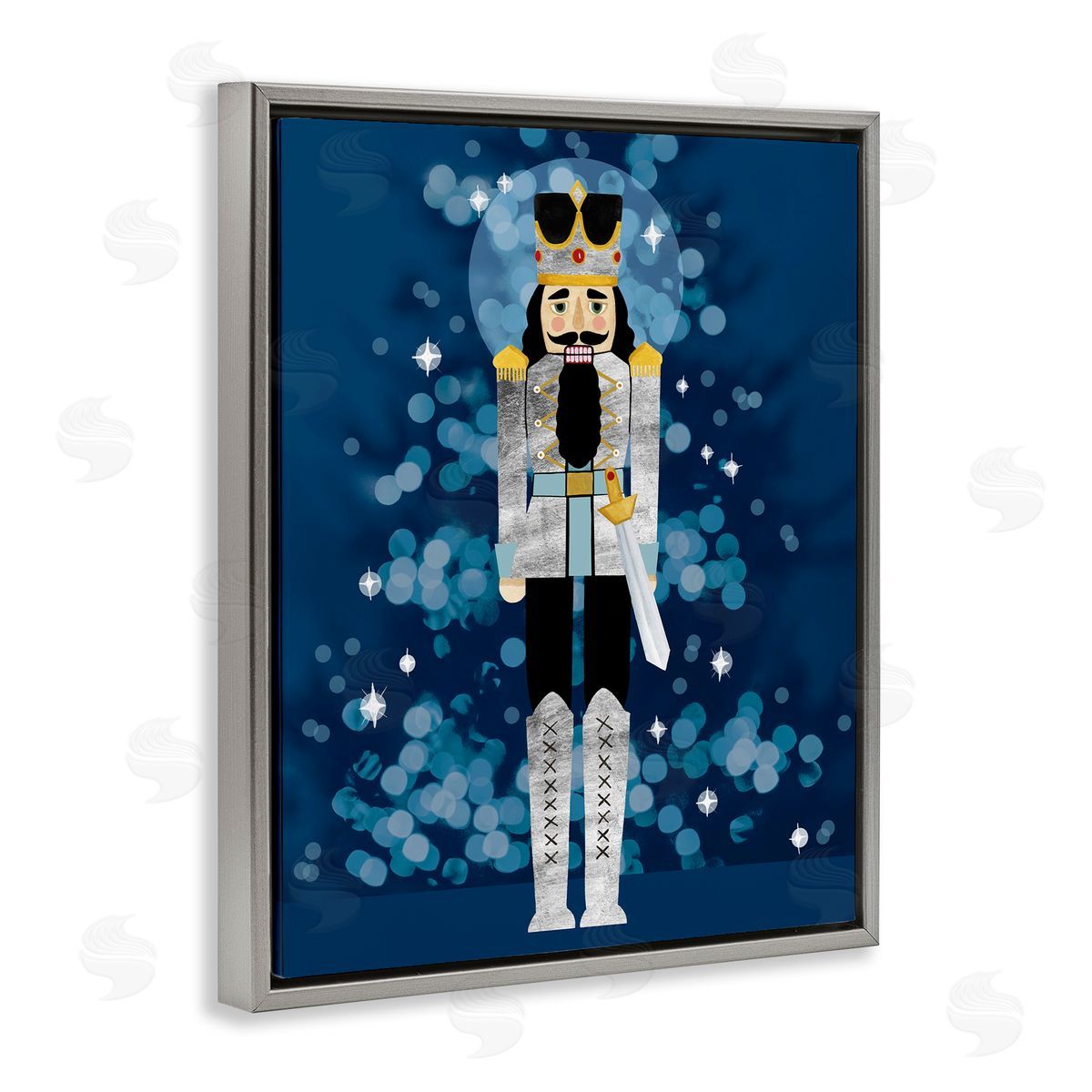 Seasonal Modern Nutcracker Grey Floating Frame Canvas Wall Art, Home Decor by Grace Popp