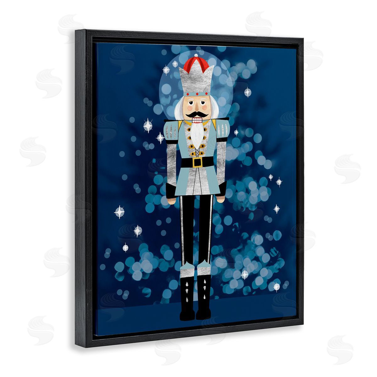 Blue Holiday Nutcracker Black Floating Frame Canvas Wall Art, Home Decor by Grace Popp