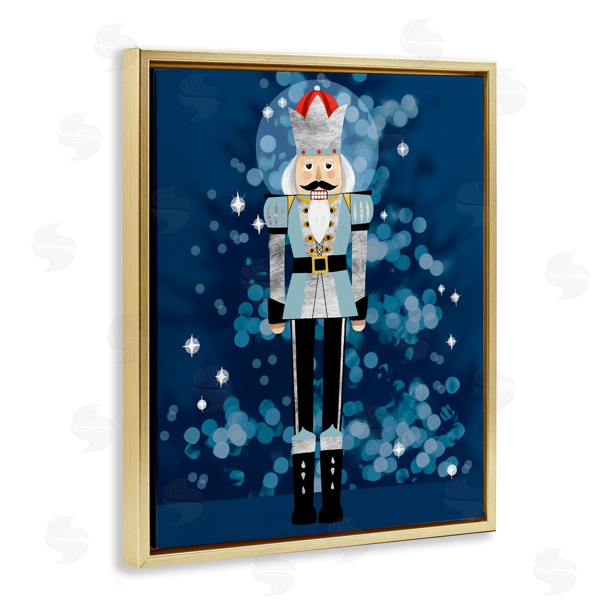 Blue Holiday Nutcracker Gold Floating Frame Canvas Wall Art, Home Decor by Grace Popp