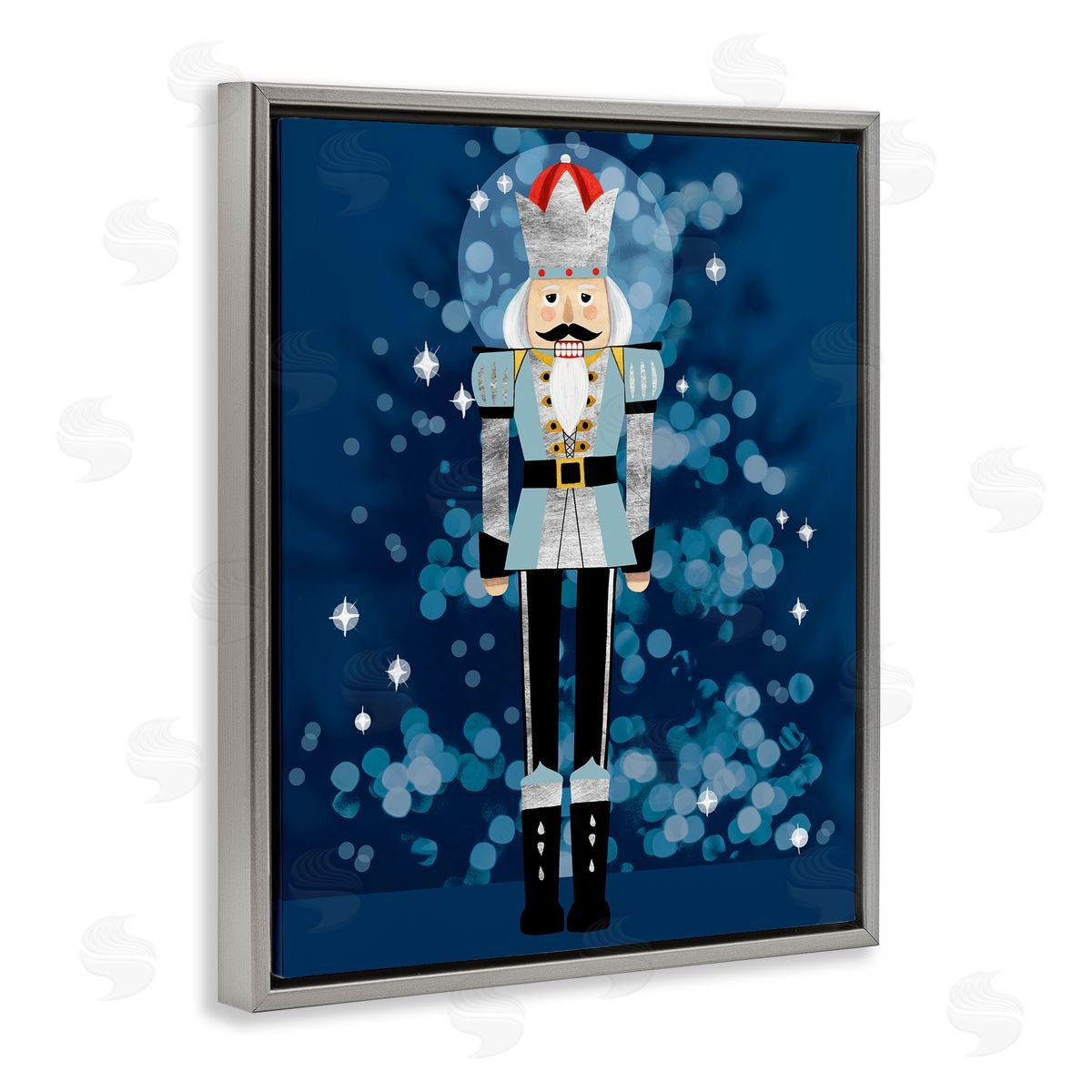 Blue Holiday Nutcracker Grey Floating Frame Canvas Wall Art, Home Decor by Grace Popp
