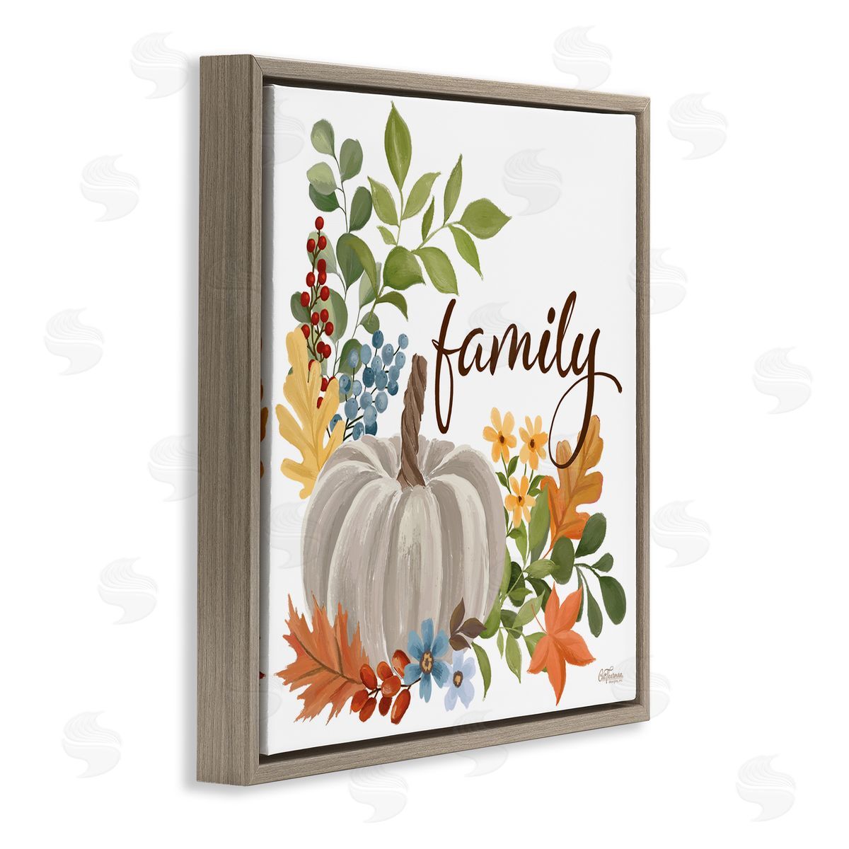 Autumnal Family Pumpkin Brown Floating Frame Canvas Wall Art, Home Decor by Cat Thurman Designs
