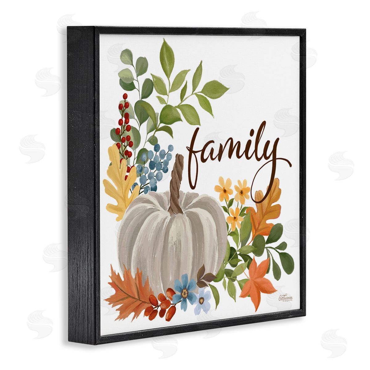 Autumnal Family Pumpkin Black Frame Print Wall Art, Home Decor by Cat Thurman Designs