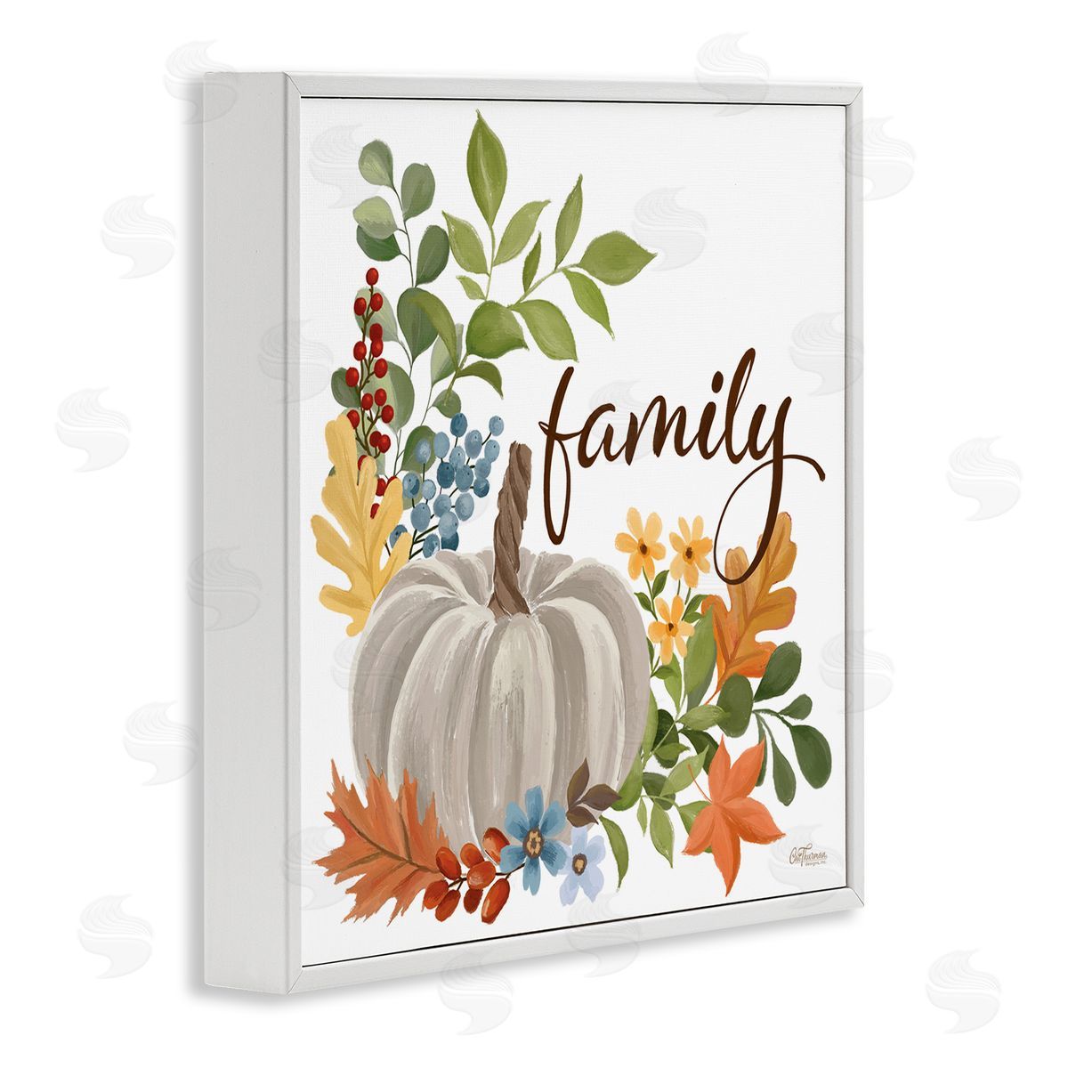 Autumnal Family Pumpkin White Frame Print Wall Art, Home Decor by Cat Thurman Designs