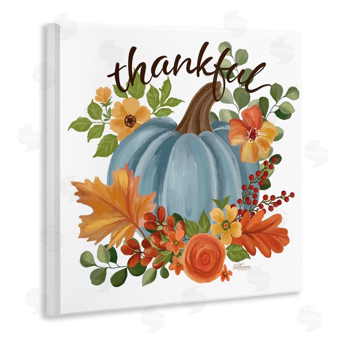 Autumnal Thankful Pumpkin Wood Plaque Wall Art, Home Decor by Cat Thurman Designs