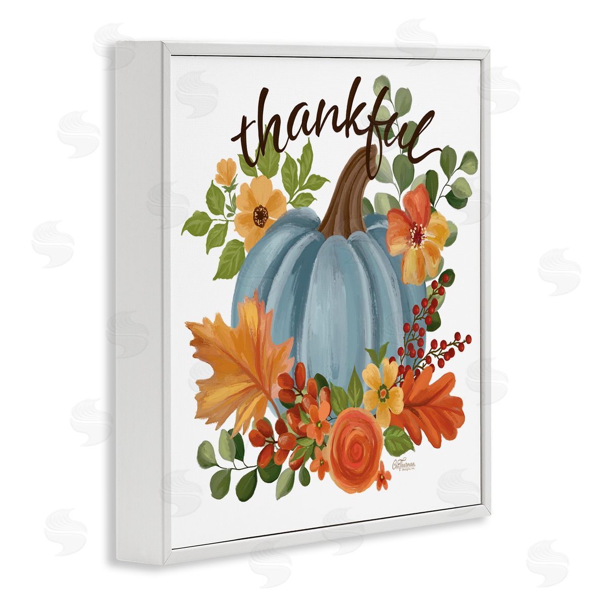 Autumnal Thankful Pumpkin White Frame Print Wall Art, Home Decor by Cat Thurman Designs