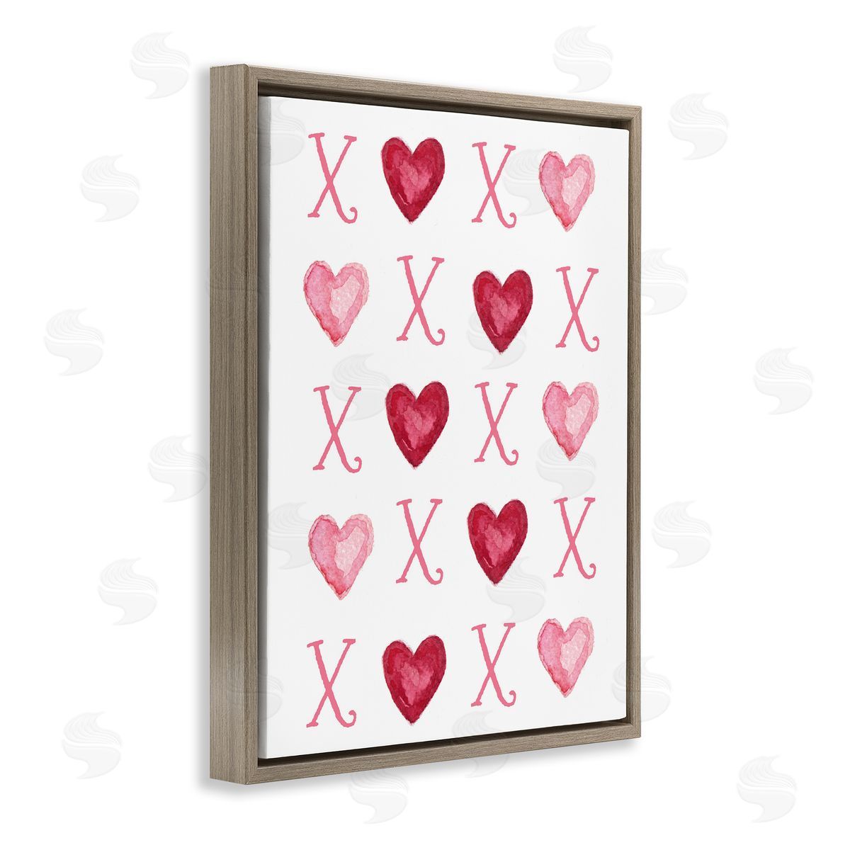 Pink XOXO Hearts Brown Floating Frame Canvas Wall Art, Home Decor by Elizabeth Tyndal