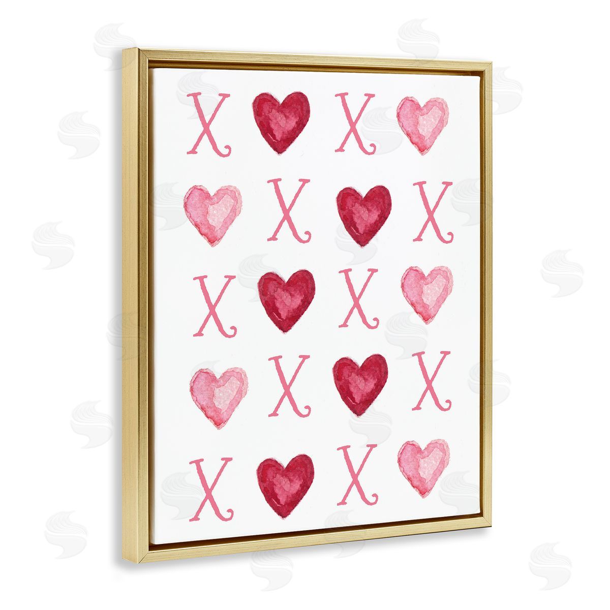 Pink XOXO Hearts Gold Floating Frame Canvas Wall Art, Home Decor by Elizabeth Tyndal