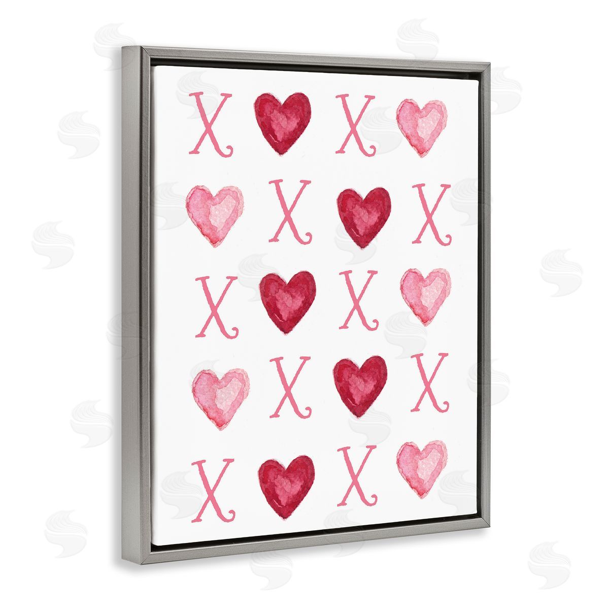 Pink XOXO Hearts Grey Floating Frame Canvas Wall Art, Home Decor by Elizabeth Tyndal