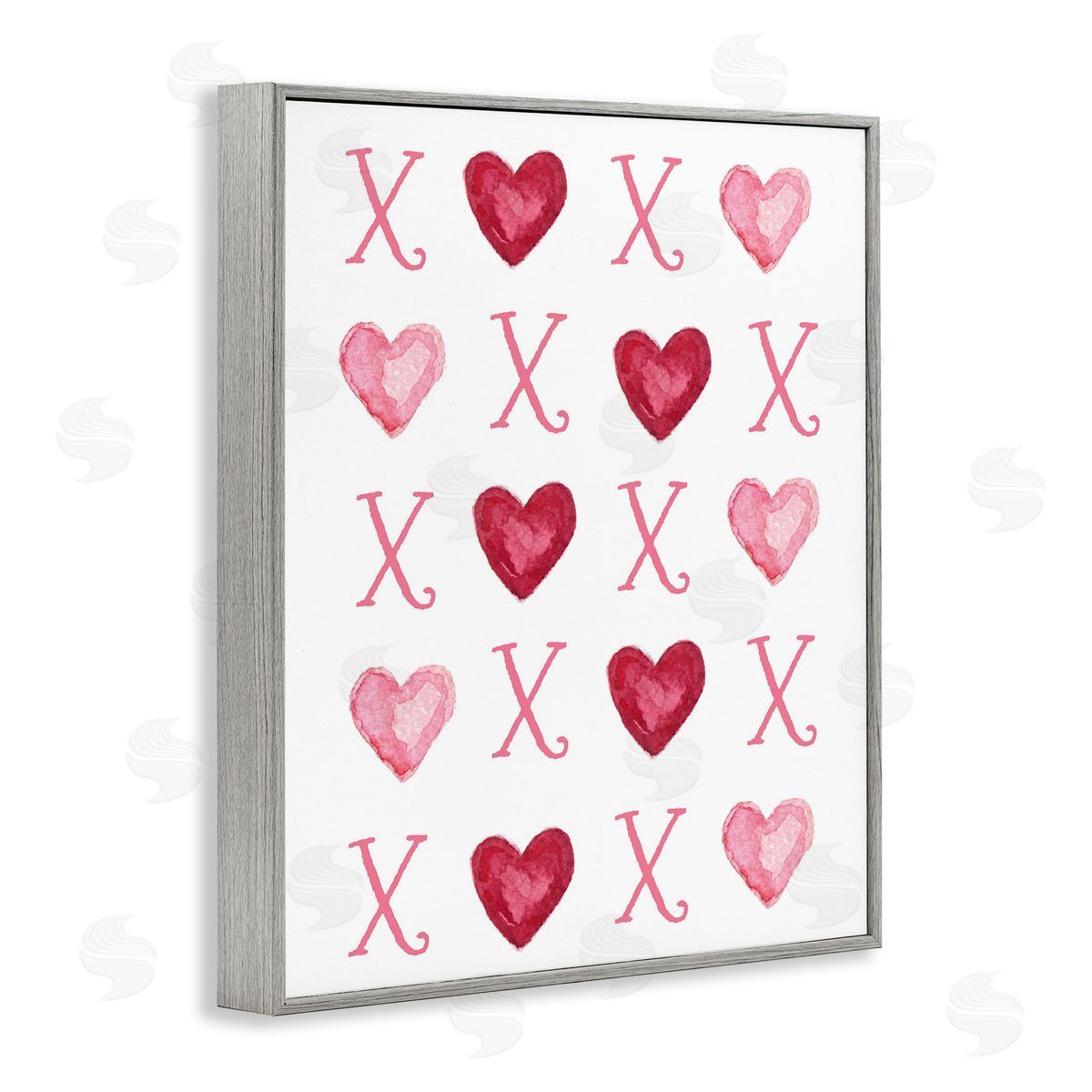 Pink XOXO Hearts Grey Frame Print Wall Art, Home Decor by Elizabeth Tyndal