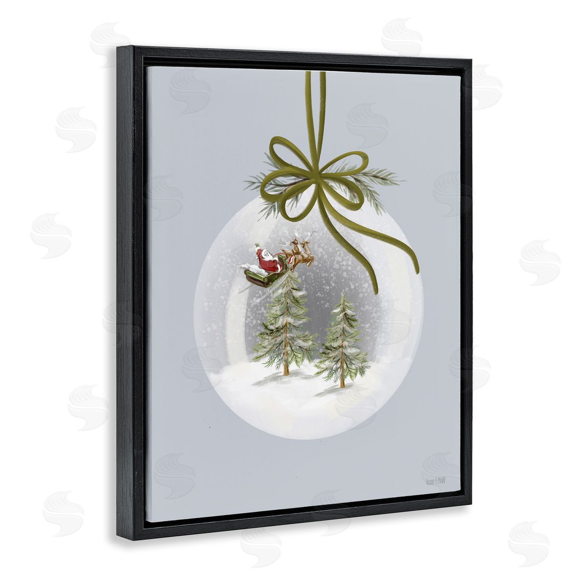 Santa Sleigh Snowglobe Black Floating Frame Canvas Wall Art, Home Decor by House Fenway