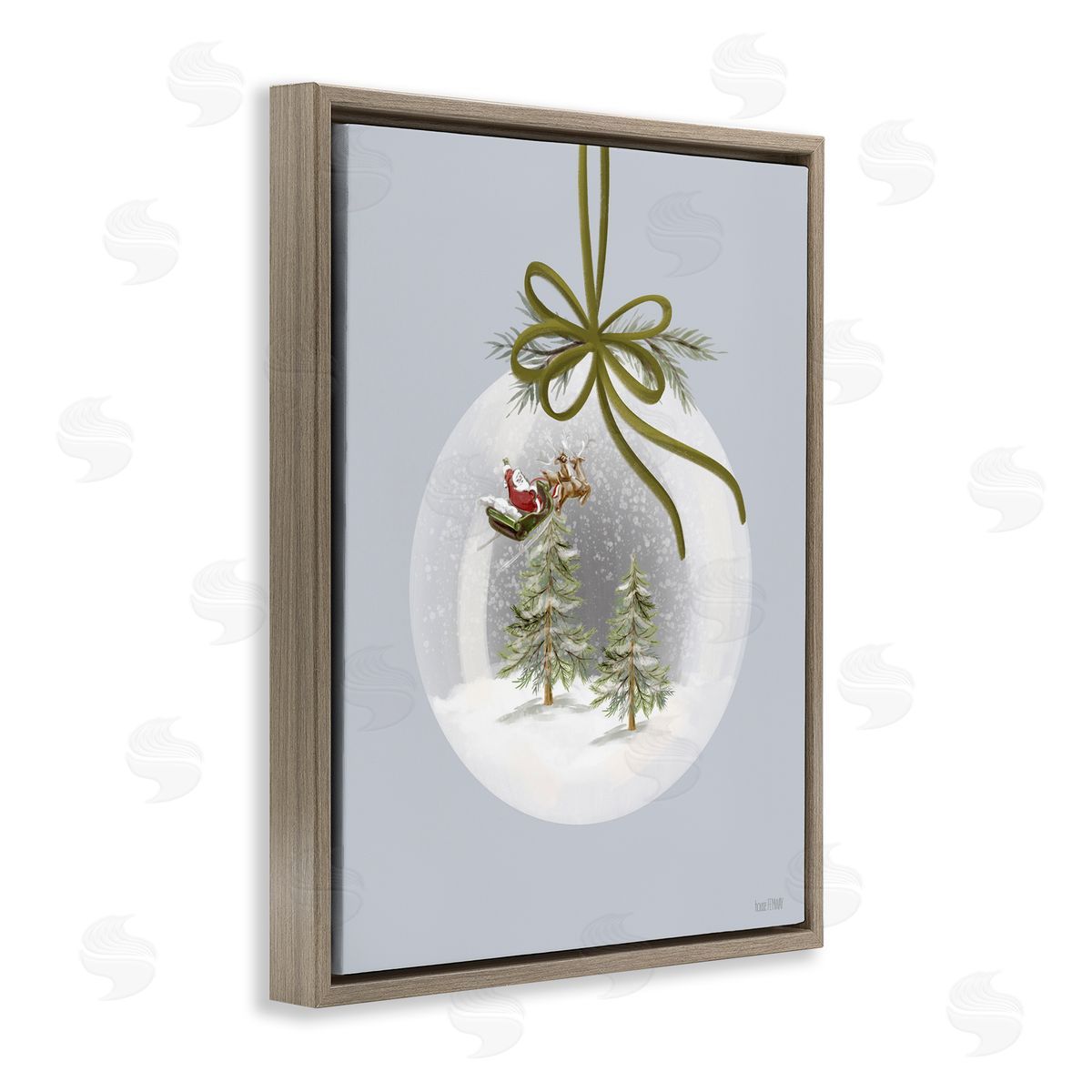 Santa Sleigh Snowglobe Brown Floating Frame Canvas Wall Art, Home Decor by House Fenway