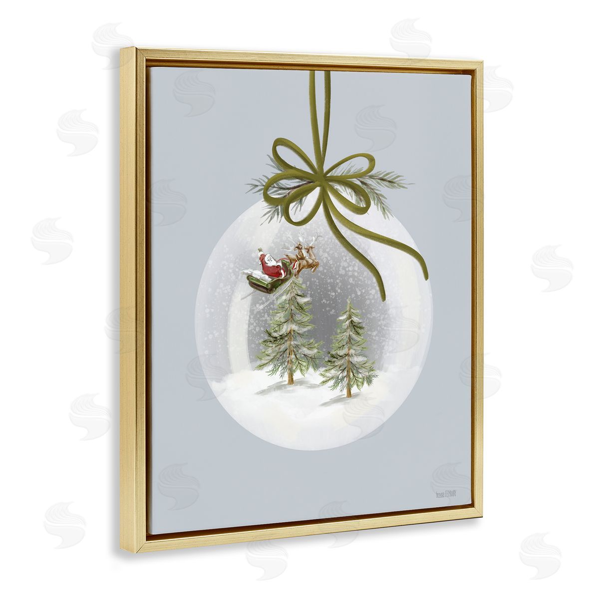 Santa Sleigh Snowglobe Gold Floating Frame Canvas Wall Art, Home Decor by House Fenway
