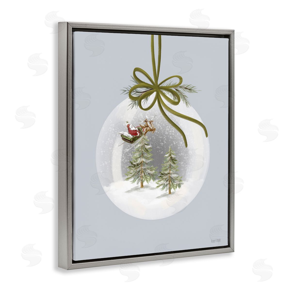 Santa Sleigh Snowglobe Grey Floating Frame Canvas Wall Art, Home Decor by House Fenway