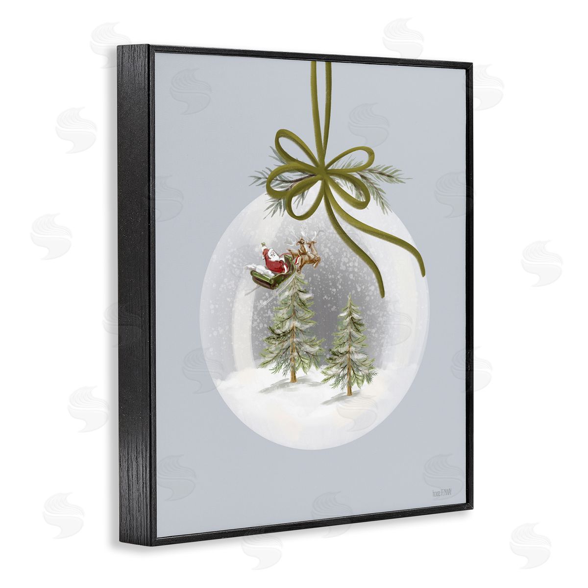 Santa Sleigh Snowglobe Black Frame Print Wall Art, Home Decor by House Fenway