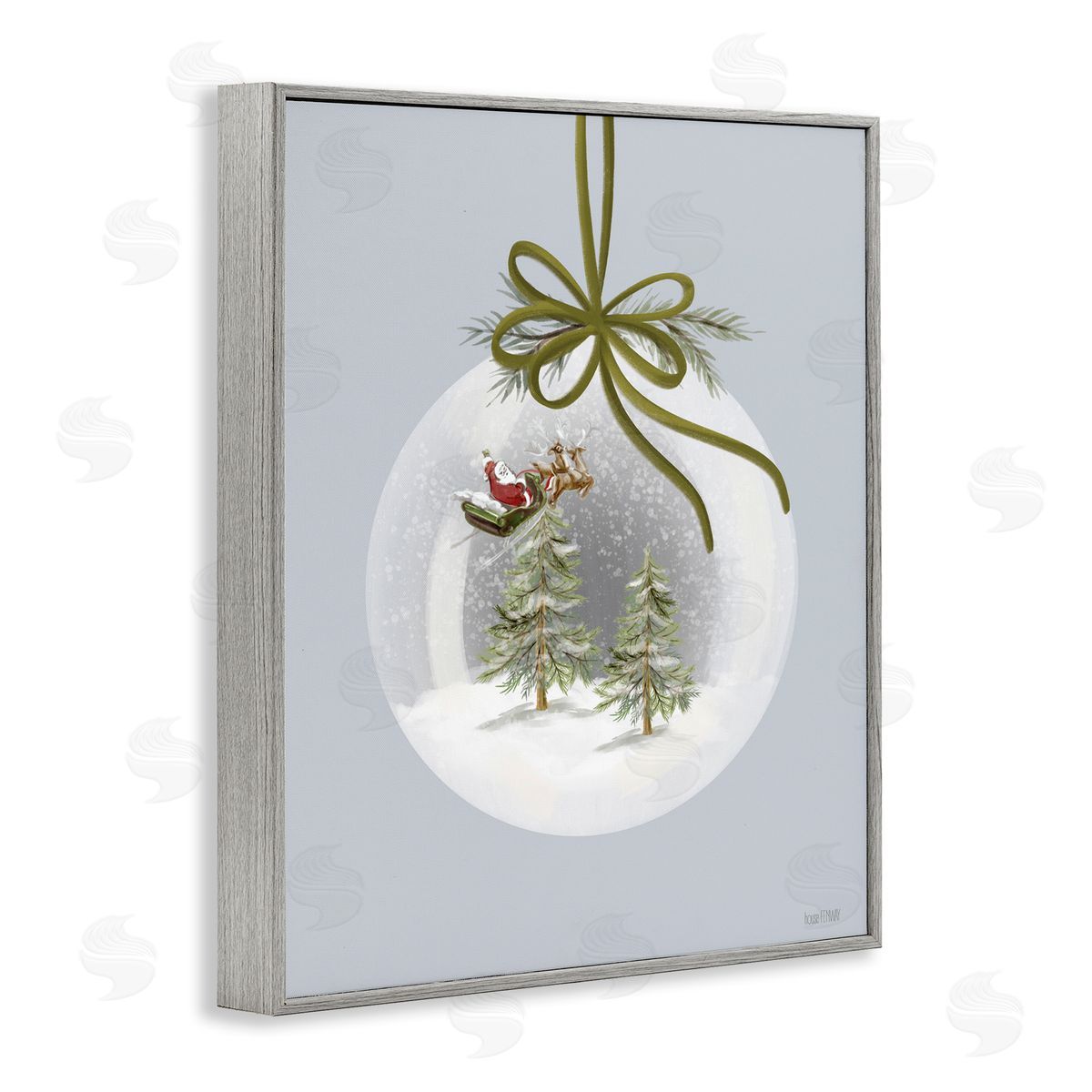 Santa Sleigh Snowglobe Grey Frame Print Wall Art, Home Decor by House Fenway