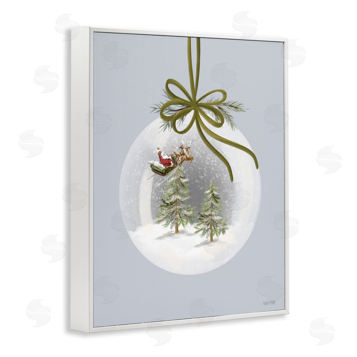 Santa Sleigh Snowglobe White Frame Print Wall Art, Home Decor by House Fenway
