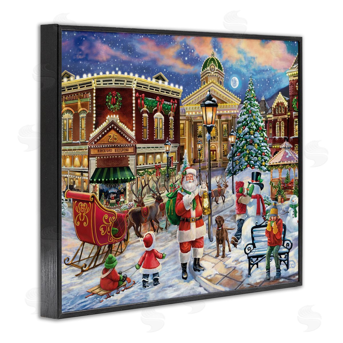 Santa in Town Square Black Frame Print Wall Art, Home Decor by Grateful Licensing Studio