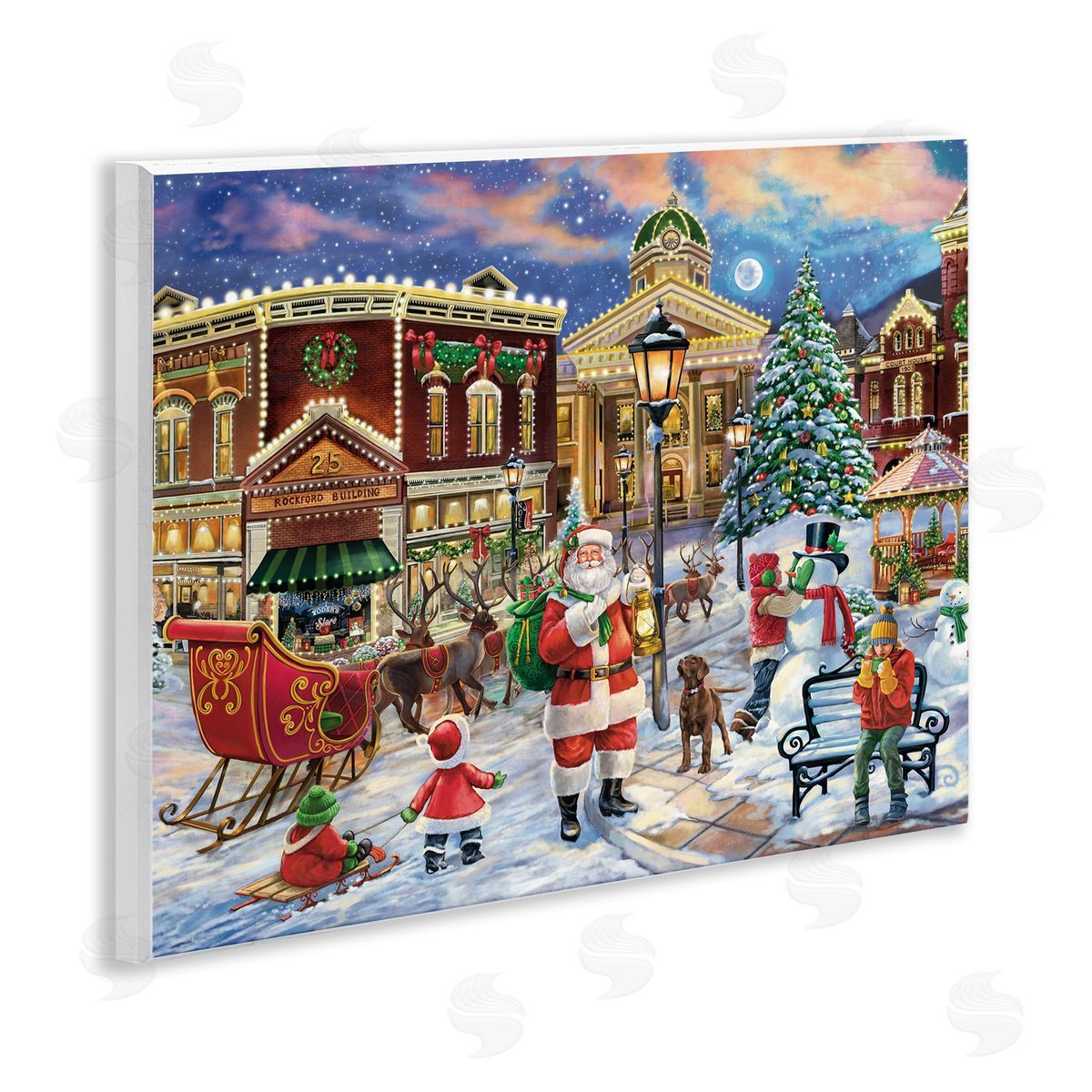 Santa in Town Square Wood Plaque Wall Art, Home Decor by Grateful Licensing Studio