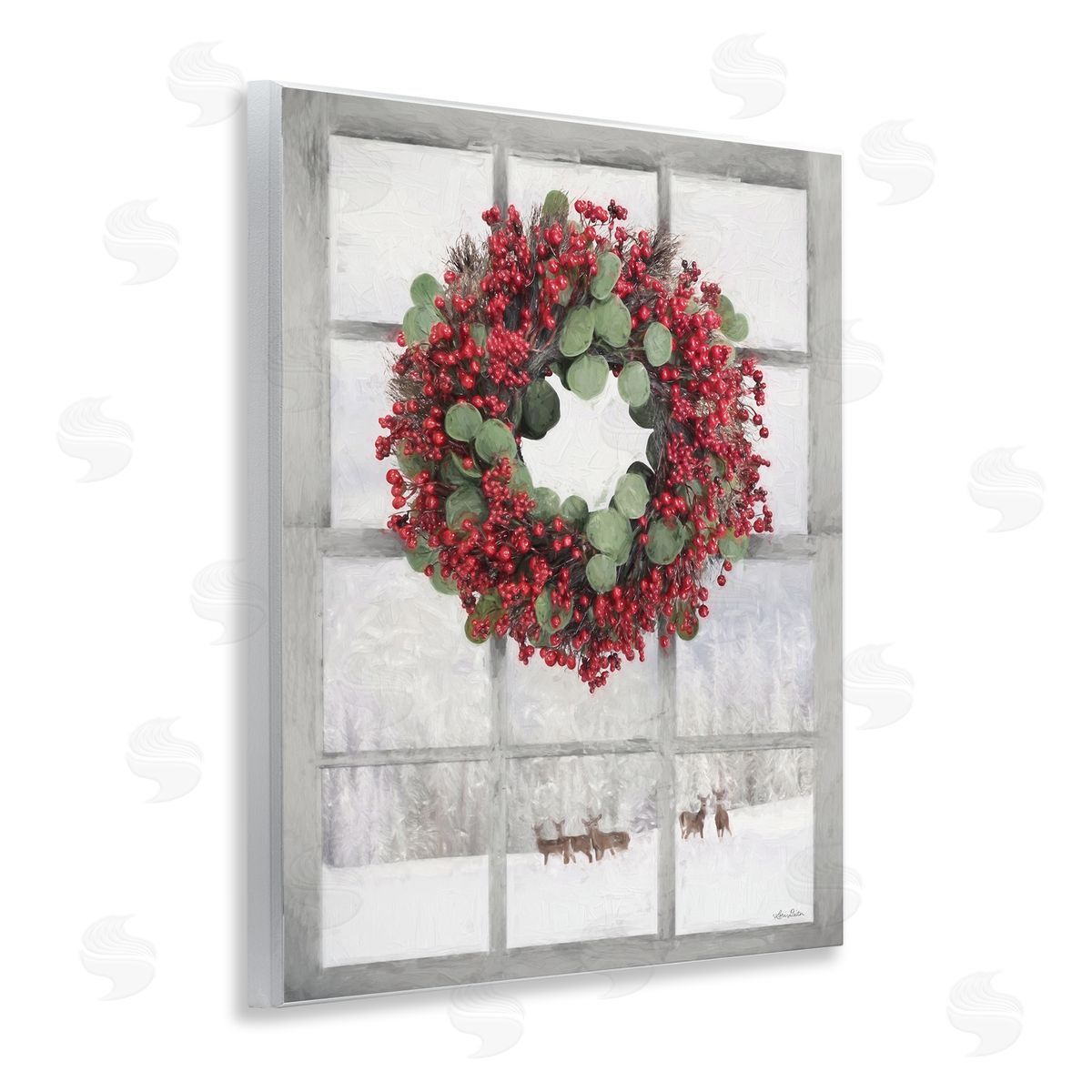 Holly Wreath and Reindeer Wood Plaque Wall Art, Home Decor by Lori Deiter