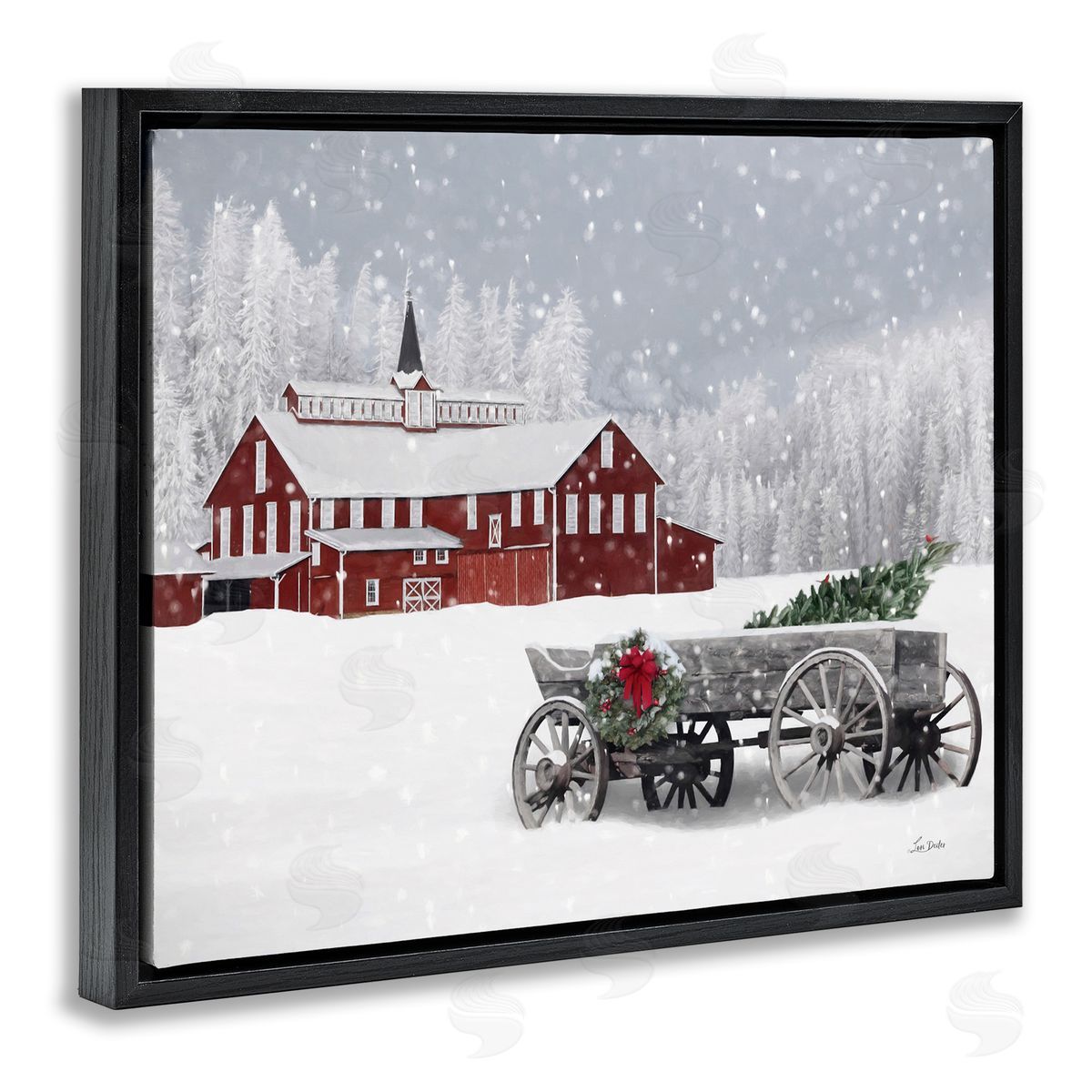 Winter Wagon Scene Black Floating Frame Canvas Wall Art, Home Decor by Lori Deiter
