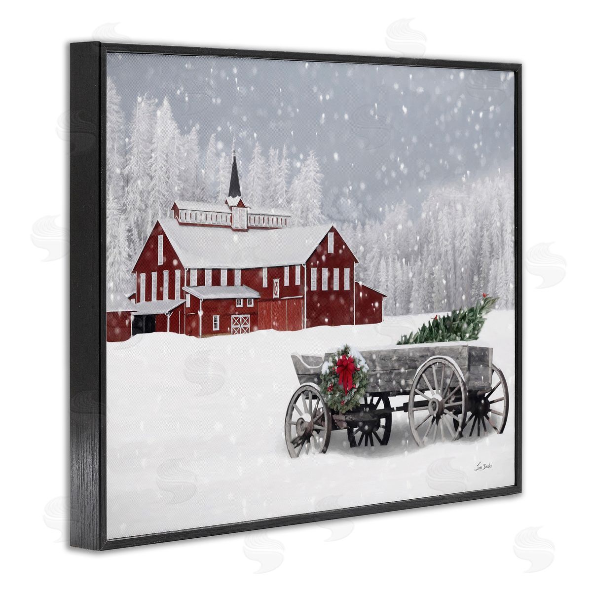 Winter Wagon Scene Black Frame Print Wall Art, Home Decor by Lori Deiter