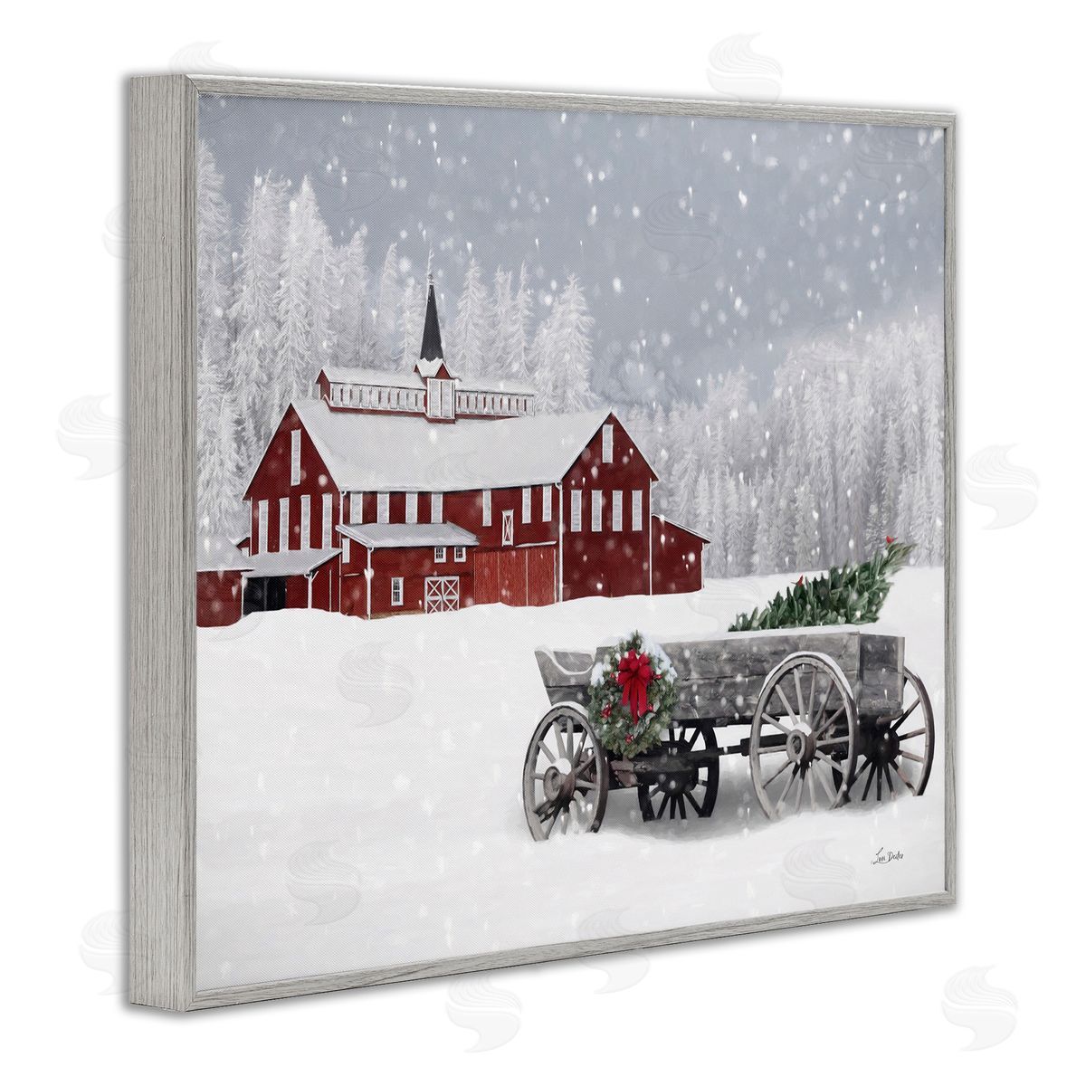 Winter Wagon Scene Grey Frame Print Wall Art, Home Decor by Lori Deiter