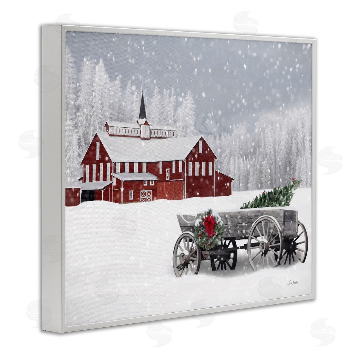 Winter Wagon Scene White Frame Print Wall Art, Home Decor by Lori Deiter