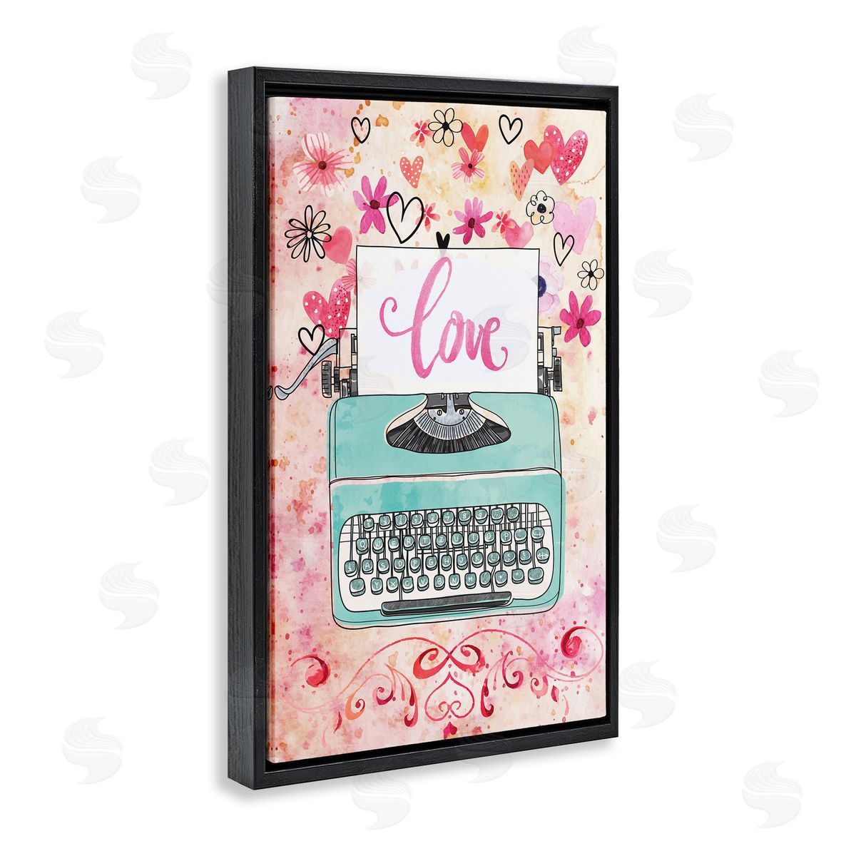 Romantic Love Typewriter Black Floating Frame Canvas Wall Art, Home Decor by Nicole DeCamp