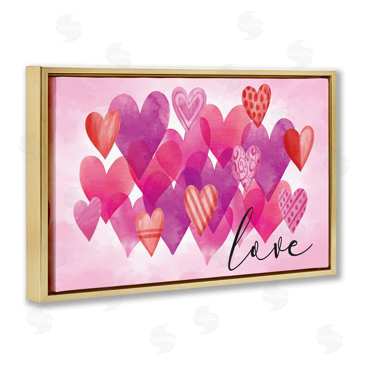 Nicole DeCamp Love with Layered Hearts Gold Floating Frame Canvas Wall Art Print