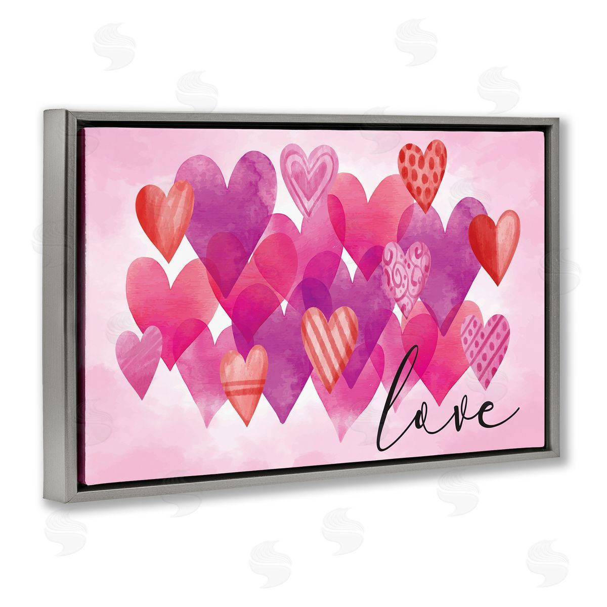 Nicole DeCamp Love with Layered Hearts Gray Floating Frame Canvas Wall Art Print