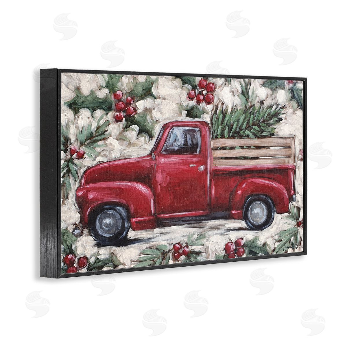 Pickup and Festive Holly Black Frame Print Wall Art, Home Decor by Sara G. Designs