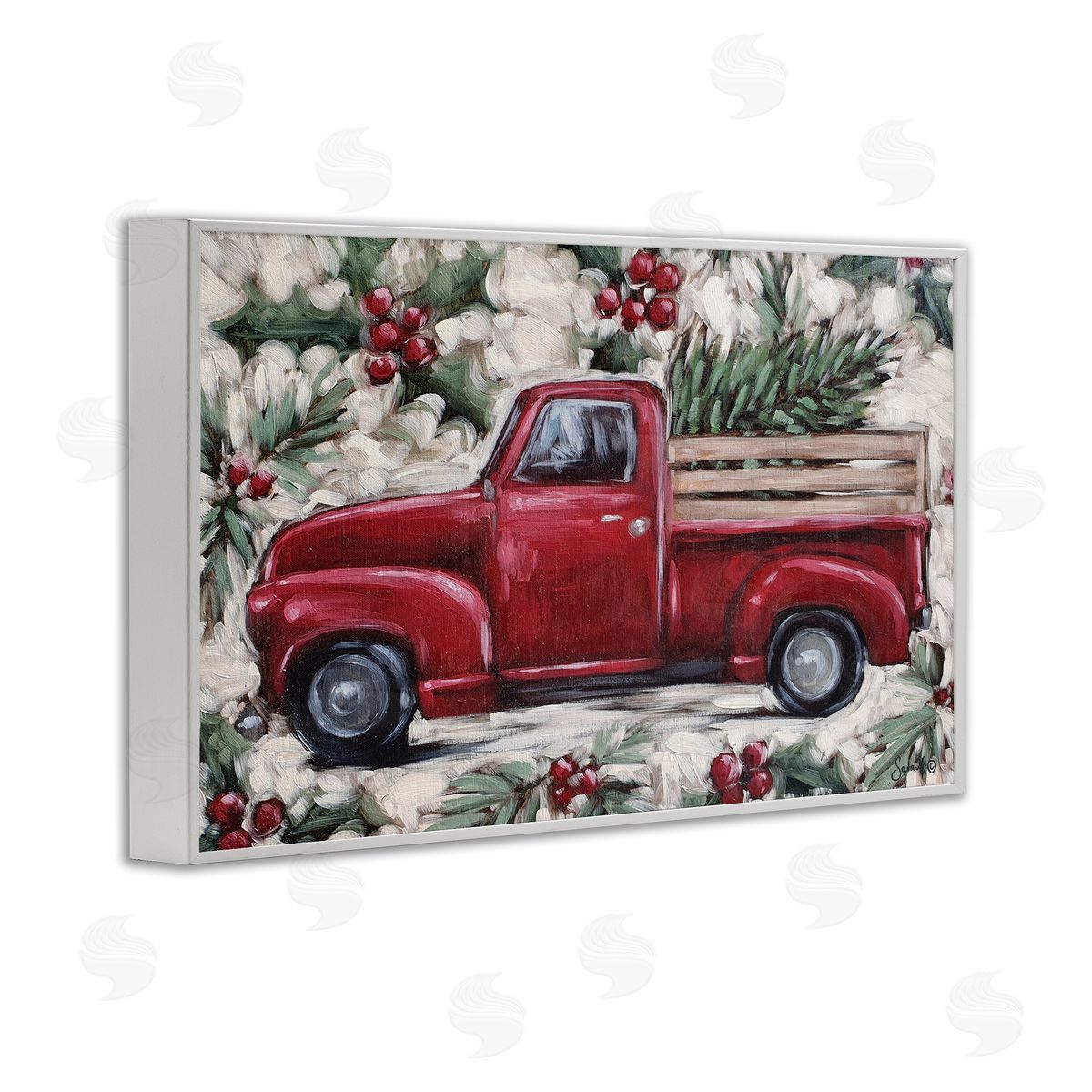 Pickup and Festive Holly White Frame Print Wall Art, Home Decor by Sara G. Designs