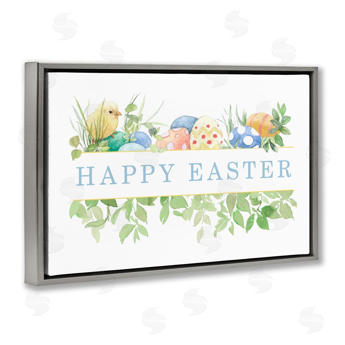 Lanie Loreth Floral Happy Easter Gray Floating Frame Canvas Wall Art Print