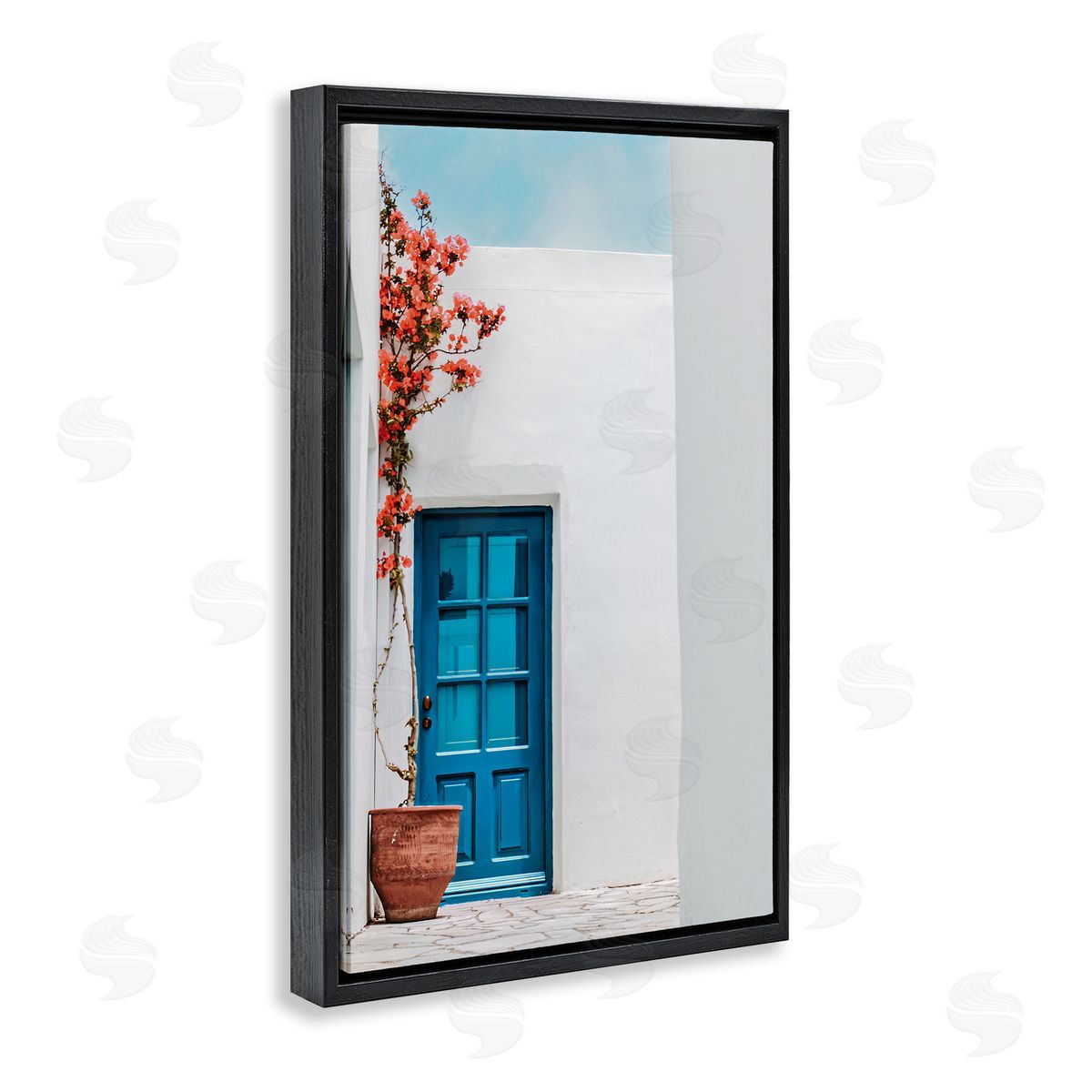 Blue Villa Door Black Floating Frame Canvas Wall Art, Home Decor by Erin Marie