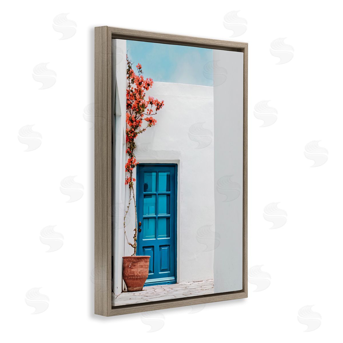 Blue Villa Door Brown Floating Frame Canvas Wall Art, Home Decor by Erin Marie