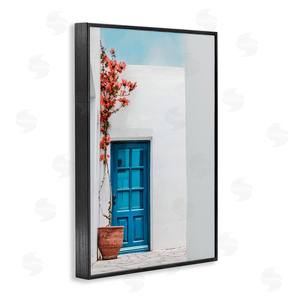 Blue Villa Door Black Frame Print Wall Art, Home Decor by Erin Marie