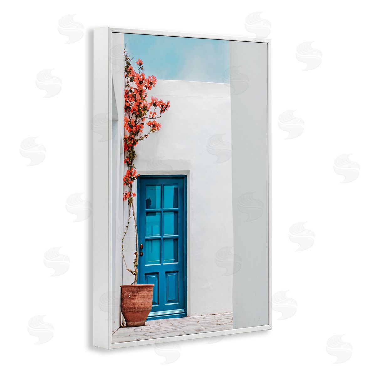 Blue Villa Door White Frame Print Wall Art, Home Decor by Erin Marie