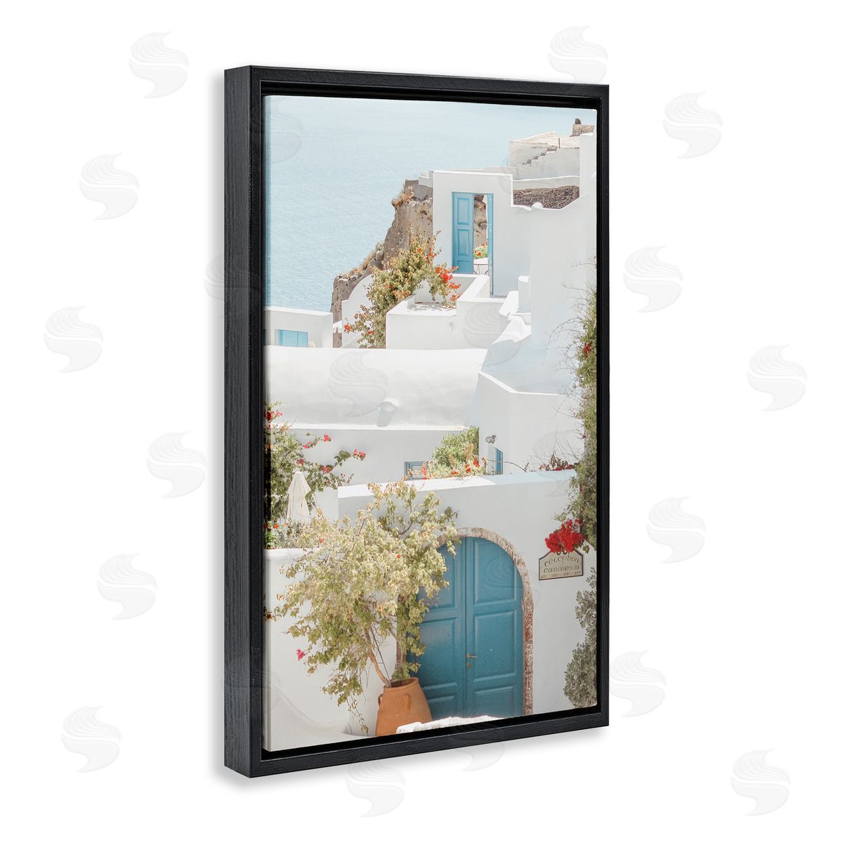 Coastal Town Doorways Black Floating Frame Canvas Wall Art, Home Decor by Erin Marie