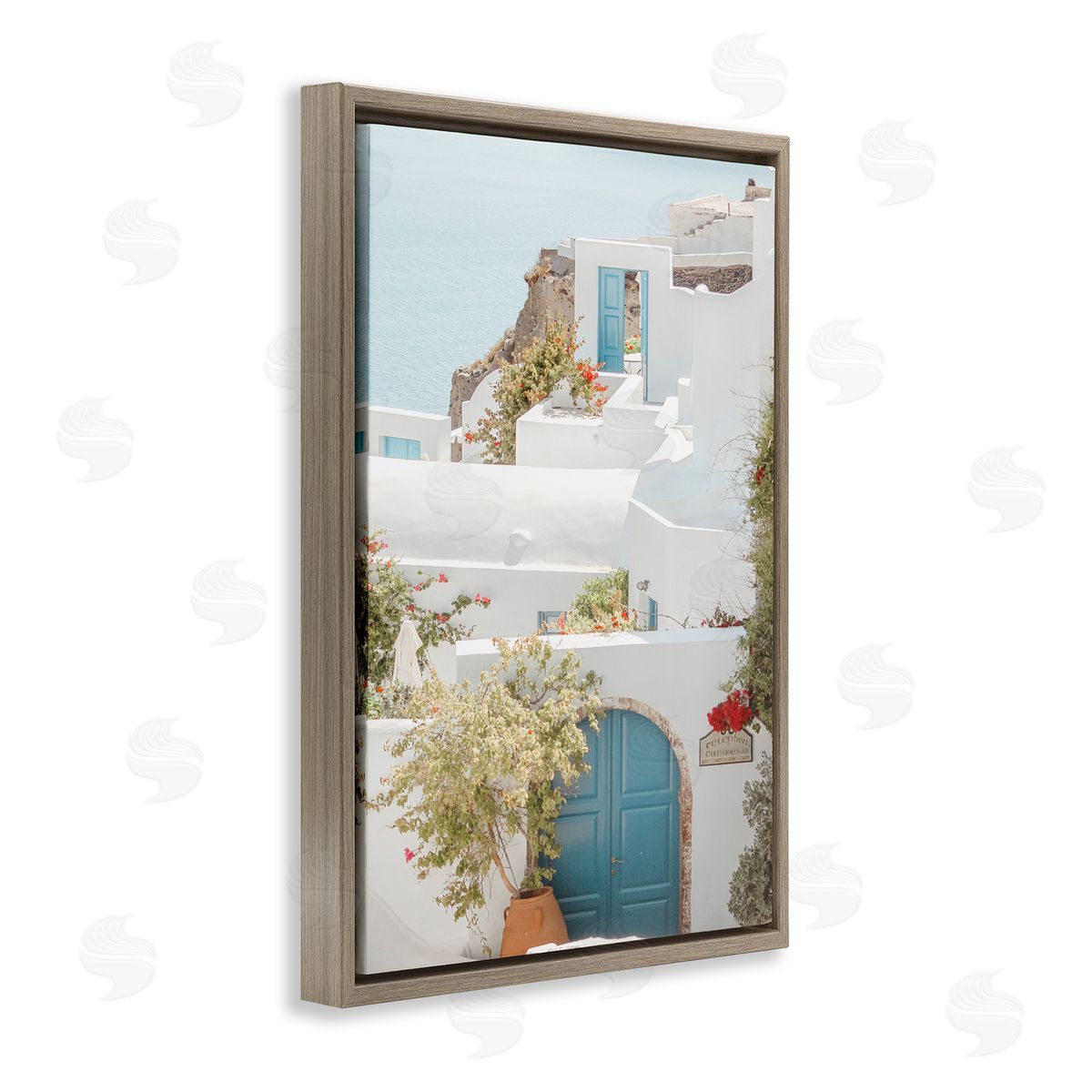 Coastal Town Doorways Brown Floating Frame Canvas Wall Art, Home Decor by Erin Marie