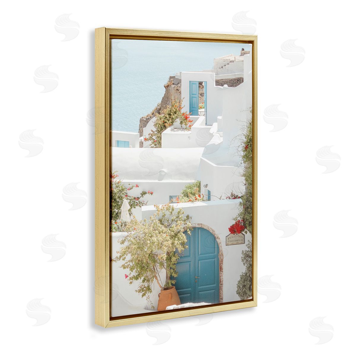 Coastal Town Doorways Gold Floating Frame Canvas Wall Art, Home Decor by Erin Marie