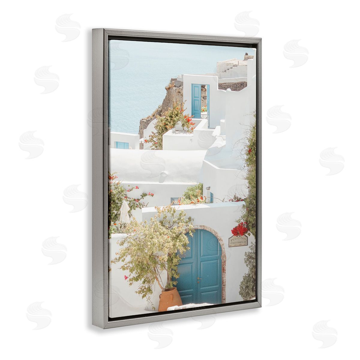 Coastal Town Doorways Grey Floating Frame Canvas Wall Art, Home Decor by Erin Marie