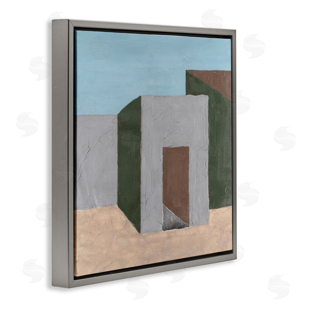 Michael Willett Geometric Desert House Gray Floating Frame Canvas Wall Art Print