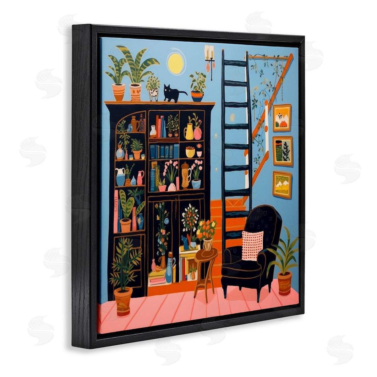Lazar Studio Eclectic Fun Bookshelf Black Floating Frame Canvas Wall Art Print